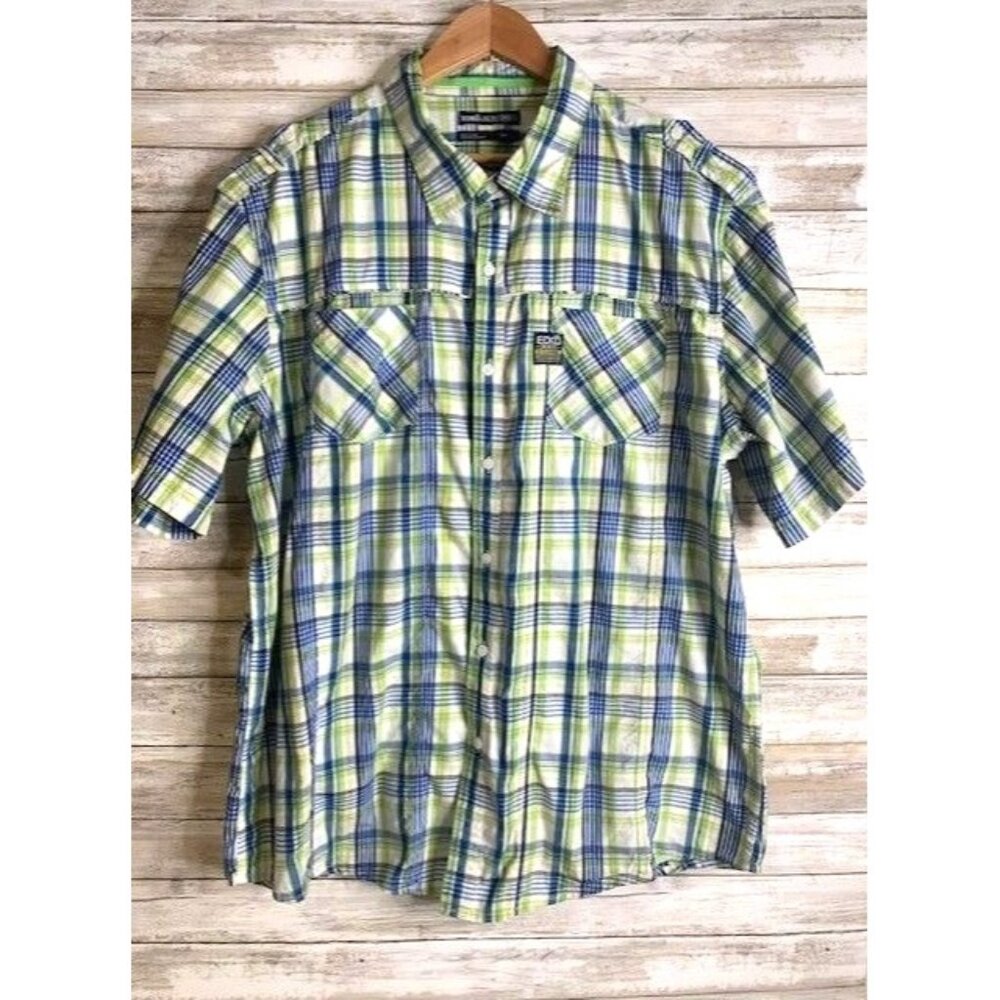 Ecko Unltd 3XL‎ Mens Plaid Short Sleeve Button-Down Shirt Green/Blue